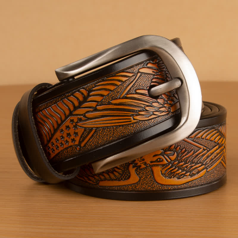 Men's Embossed Eagle Flag Pattern Leather Belt