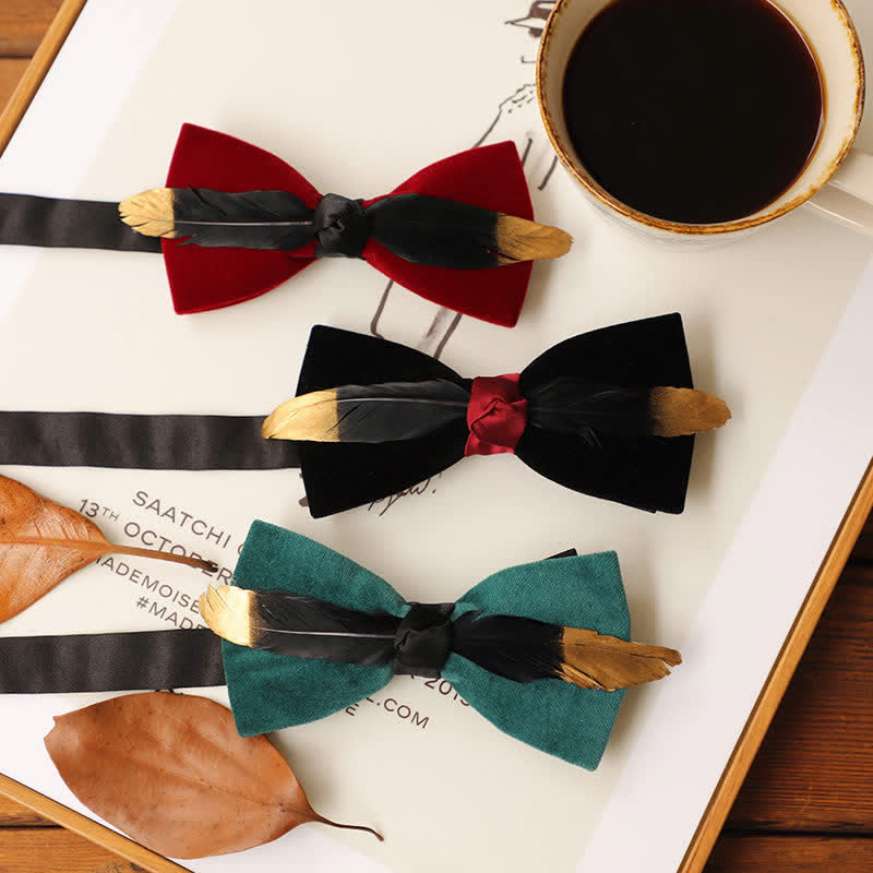 Men's Texture Velvet Feather Bow Tie