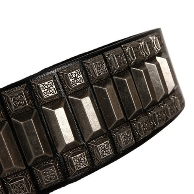 Vintage Geometric Metal Rivet Studded Leather Belt