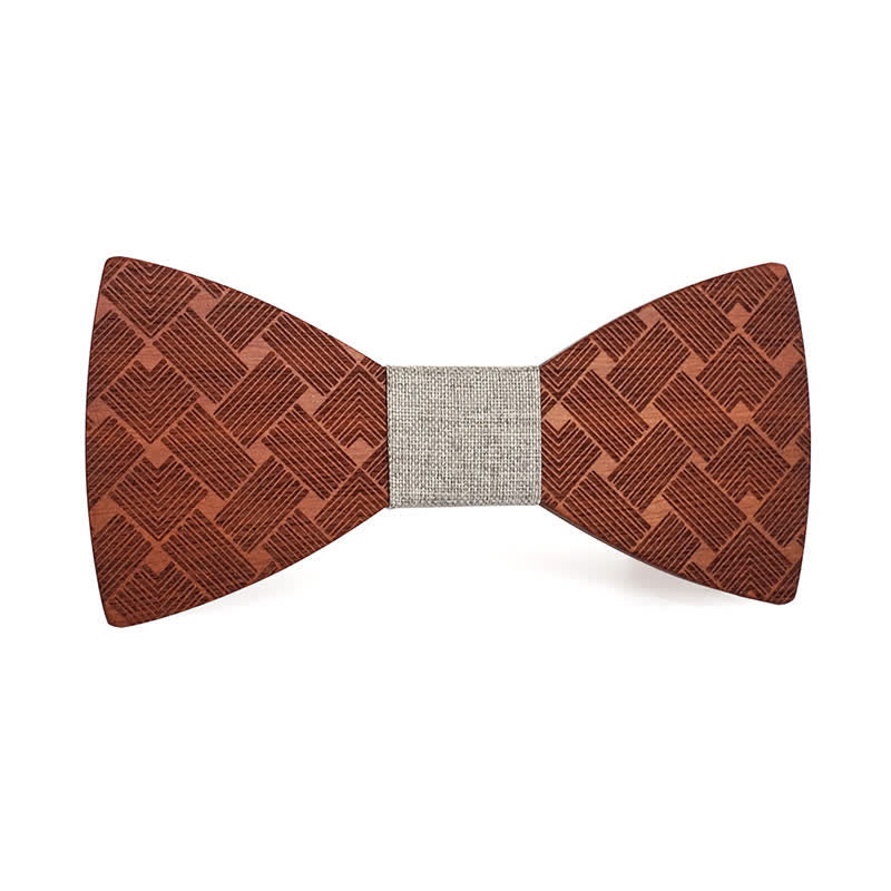 Men's Woven Pattern Wooden Bow Tie