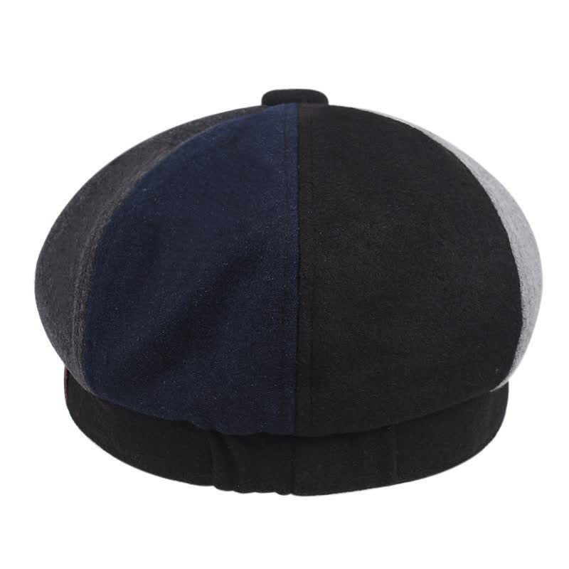 Literary Color Patchwork Color Octagonal Beret Cap