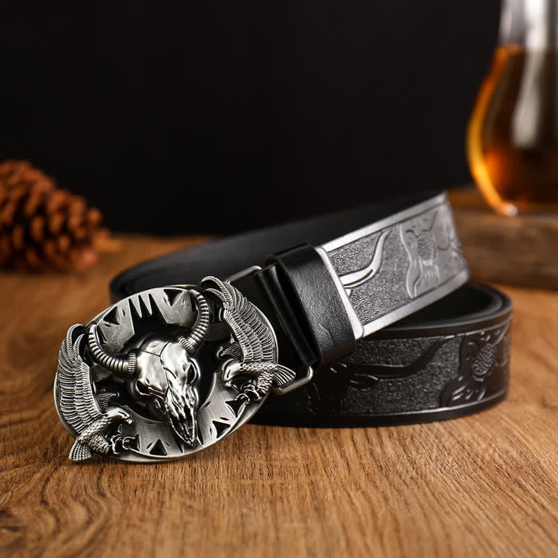Men's Vintage Bull & Dual Eagles Leather Belt