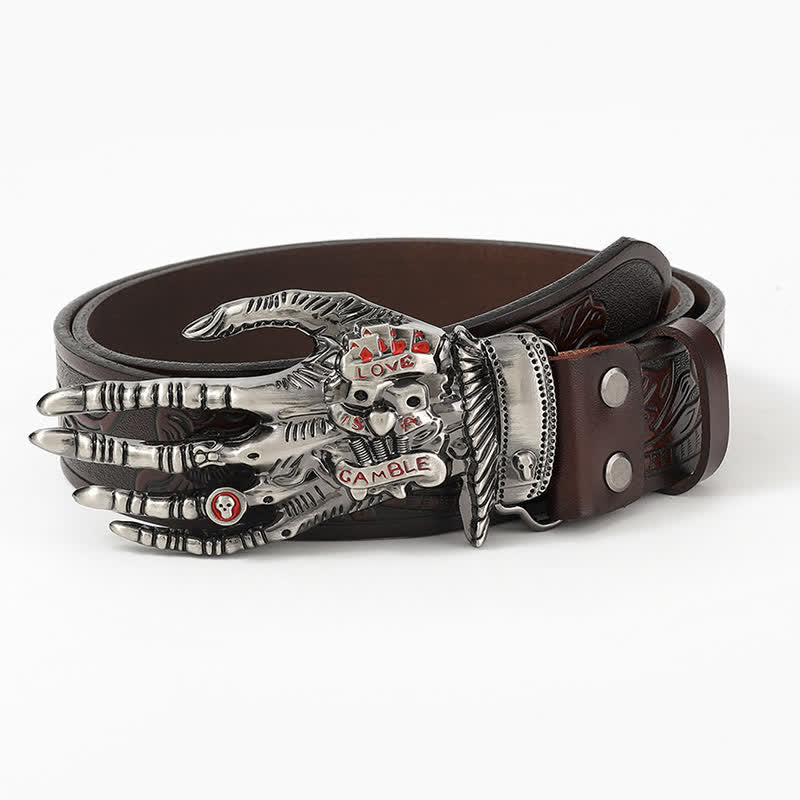 Men's Funky Skull Ghost Hand Bone Leather Belt