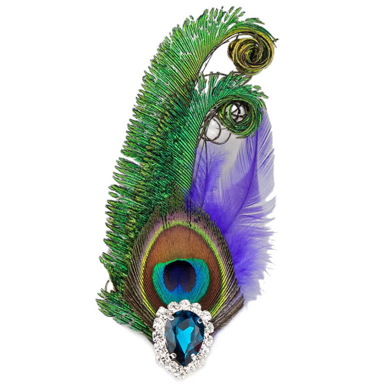 Rhinestone Peacock Eye Feather Brooch