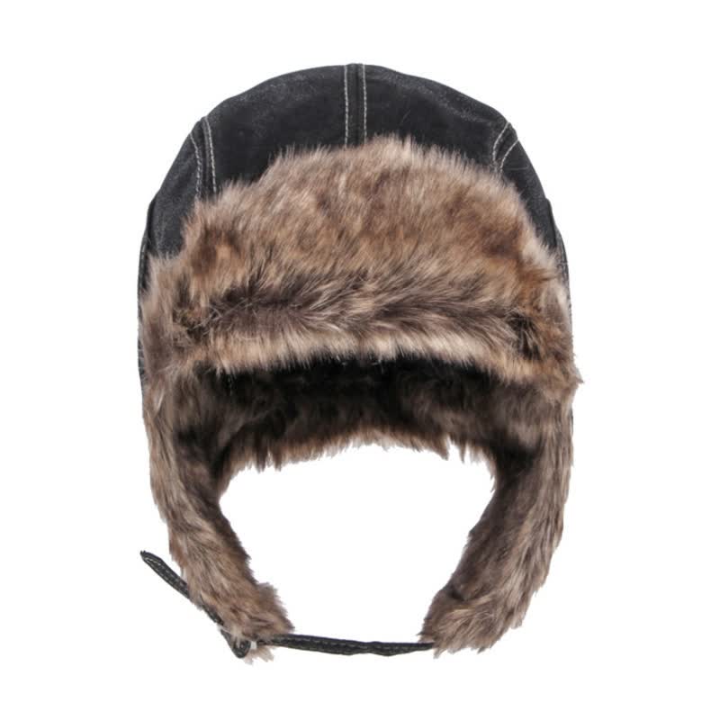 Soft Fluffy Ear Protection Imitation Leather Trapper Hat