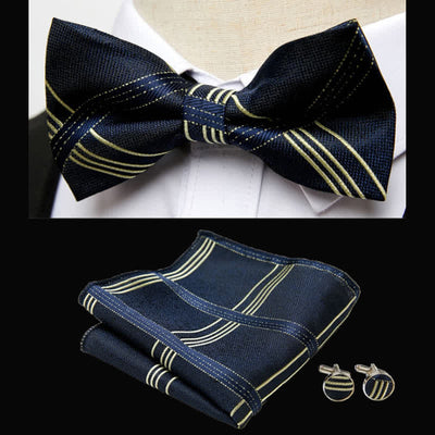 3Pcs Men's Classic Striped Bow Tie Pocket Square Set