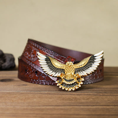 Men's DIY Golden Eagle Spread Wings Buckle Leather Belt