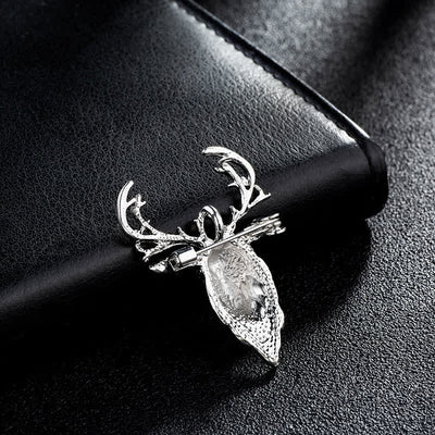 Men's Bling Elk Deer Head Brooch