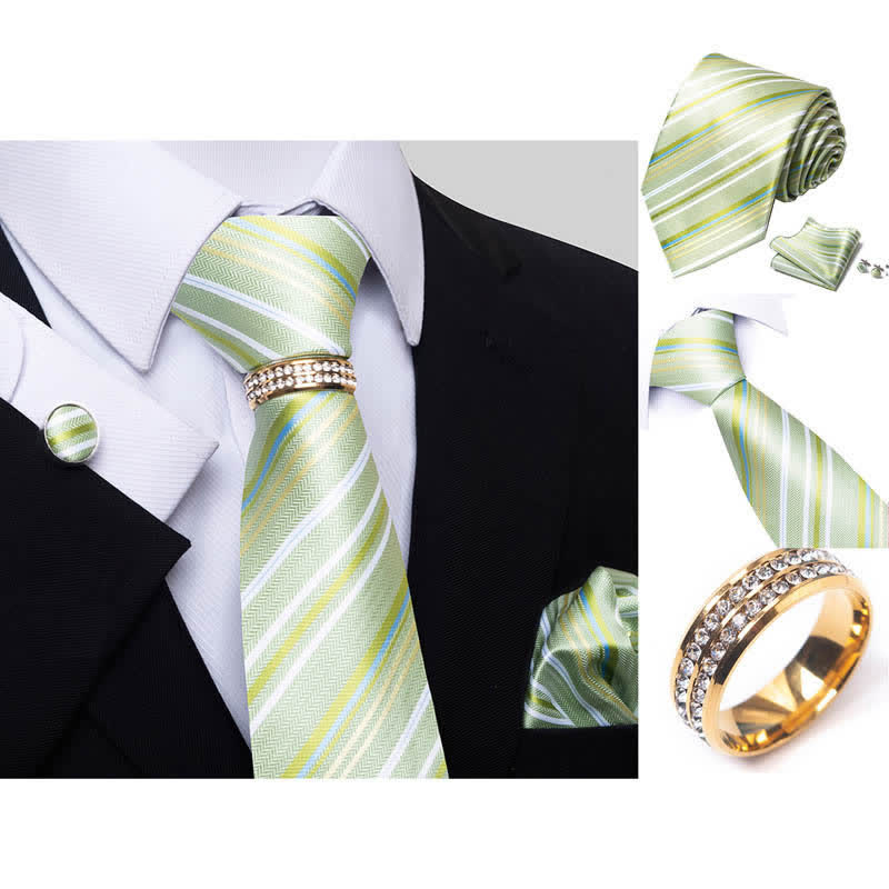 4Pcs Men's Striped Necktie Set With Tie Ring