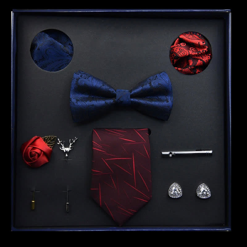 8Pcs Blue&Red Menswear Classic Business Bow Ties Gift Box