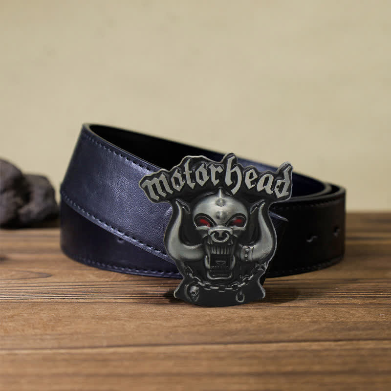 Men's DIY Motor Head Skull Enamel Buckle Leather Belt