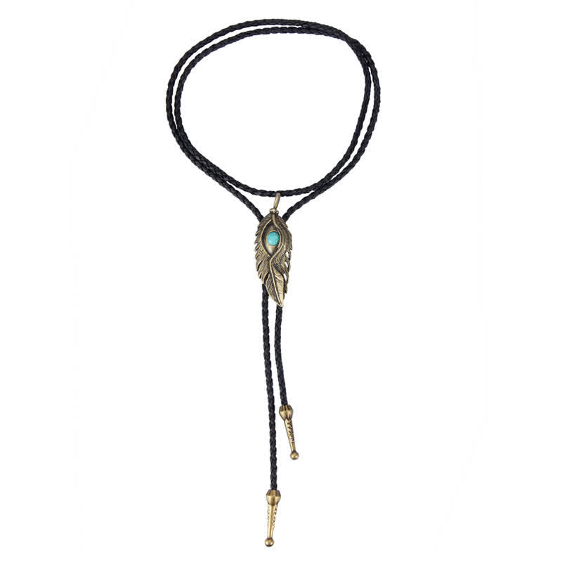 Blue Turquoise Stone Inlay Feather Shape Bolo Tie