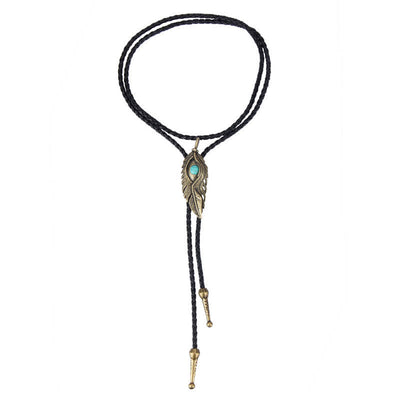 Blue Turquoise Stone Inlay Feather Shape Bolo Tie