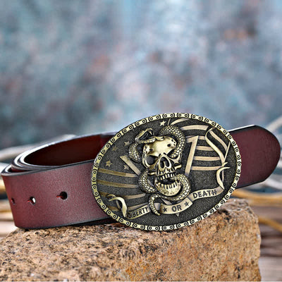 Men's DIY "Liberty or Death" Snake Skull Buckle Leather Belt