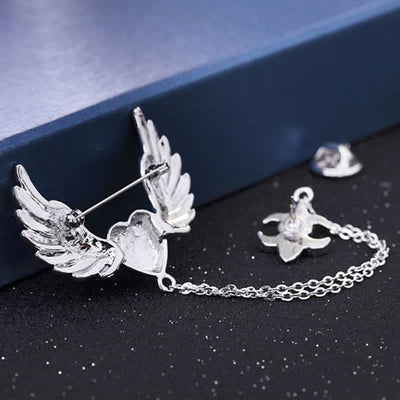 Men's Heart Angel Wings Chain Brooch