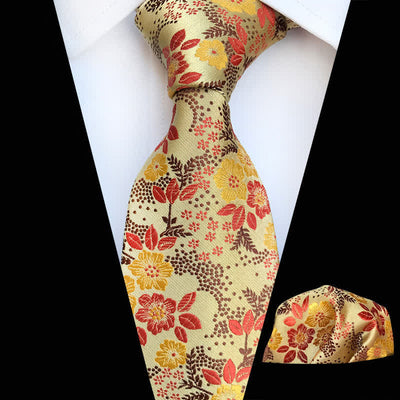 2Pcs Men's Plum Blossoms Floral Necktie Set