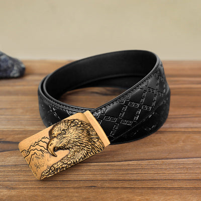 Men's DIY Carved Eagle Head Automatic Buckle Leather Belt