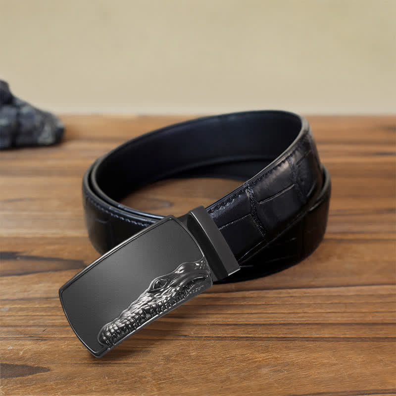 Men's DIY Black Crocodile Head Automatic Buckle Leather Belt