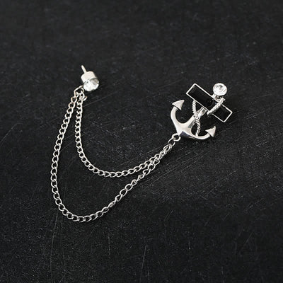 Men's Black Gem Anchor Chain Brooch