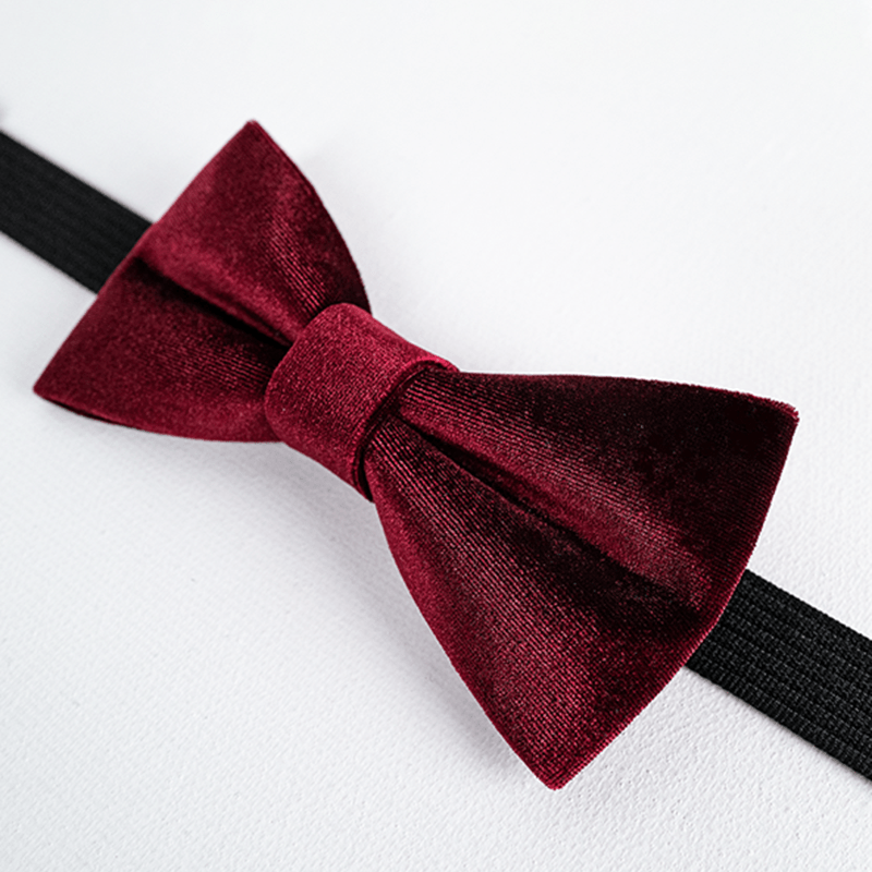 Men's Burgundy Solid Color Velvet Bow Tie