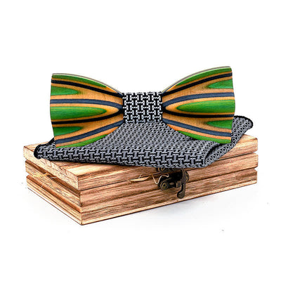 2Pcs Men's Dazzling Laser Engraving Wooden Bow Tie Set