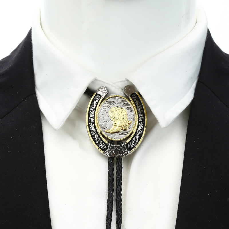 Two Tone Western Animal Style Horseshoe Shape Bolo Tie