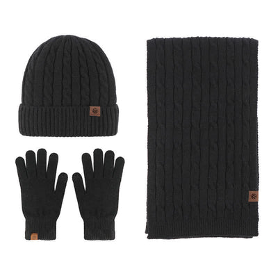 3Pcs Unisex Alpaca Warm Hat Scarf Gloves Set