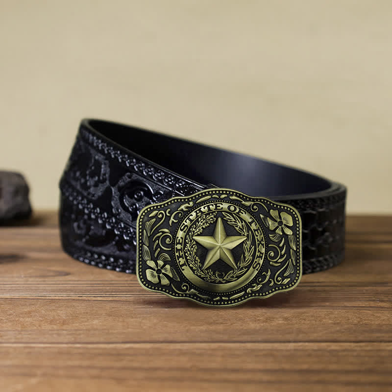 Men's DIY Five Star Texas State Buckle Leather Belt