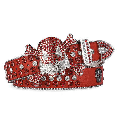 Rock Skull Rhinestone Beaded Decor Leather Belt