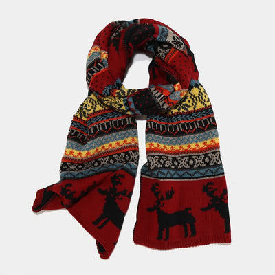 3Pcs Women's Christmas Elk Jacquard Hat Scarf Gloves Set