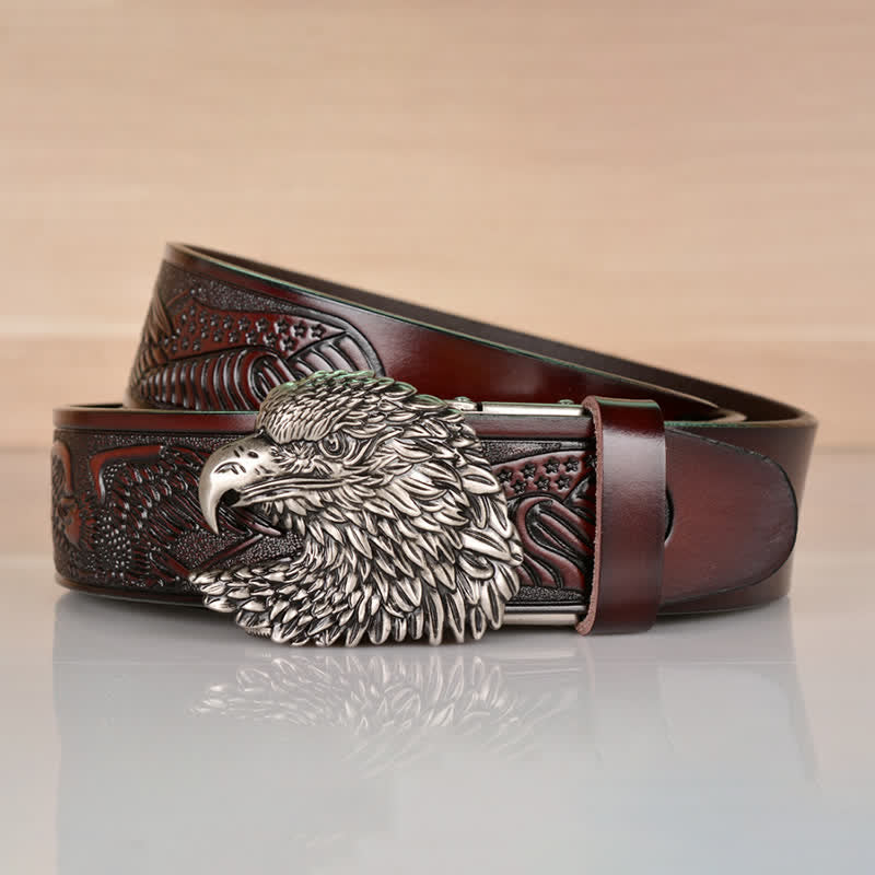 Men's Intricate Eagle Head Automatic Buckle Leather Belt