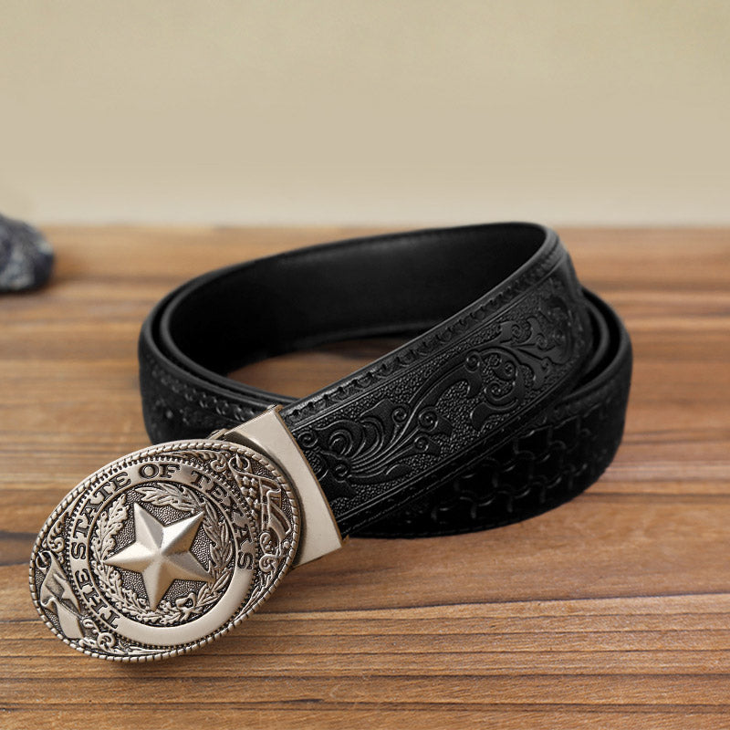 Men's DIY Texas Pentagram Automatic Buckle Leather Belt