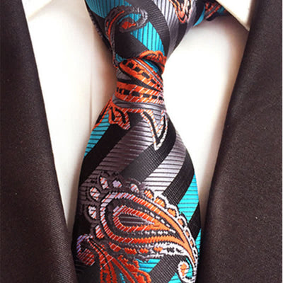 Skyblue & Orange Men's Ingenious Paisley Necktie
