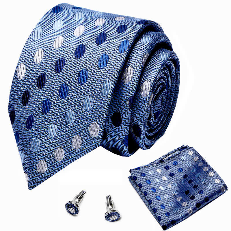 3Pcs Men's Shade of Blue Polka Dots Necktie Set
