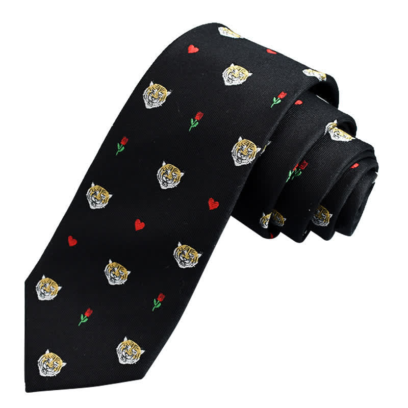 Men's Tiger Head Heart Rose Necktie