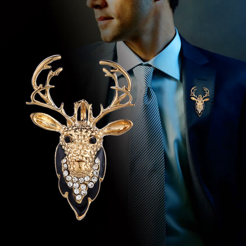 Men's Bling Elk Deer Head Brooch