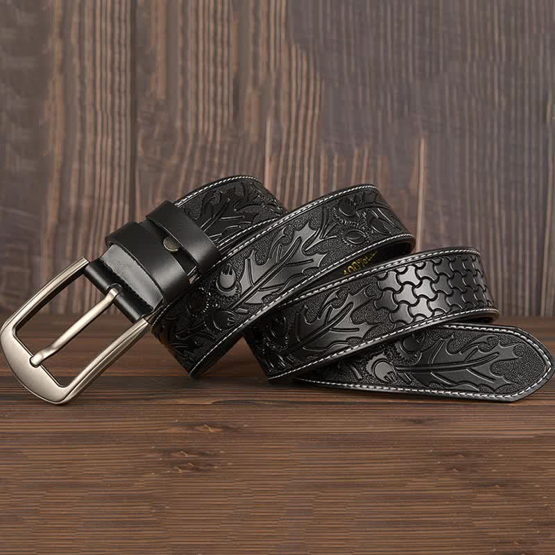 Men's Floral Embossed Pattern Leather Belt