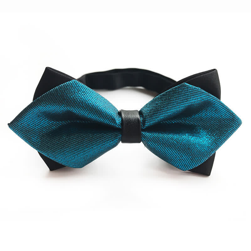 Men's Teal Double-layer Twill Pointy Bow Tie