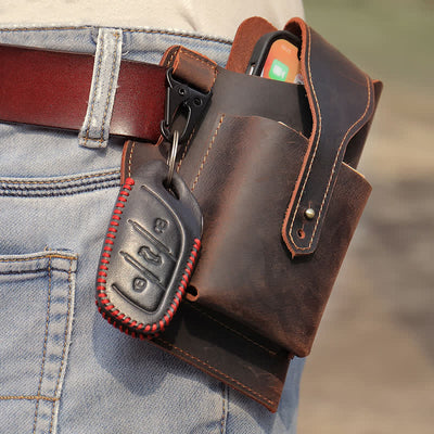 Minimalist Phone Crazy Horse Leather Belt Bag