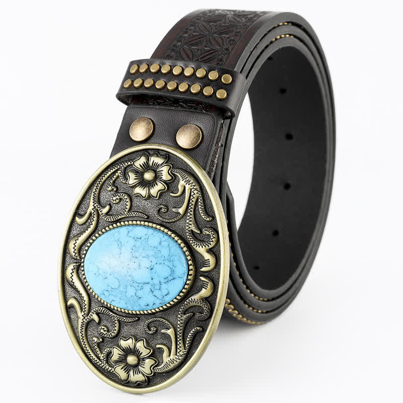 Men's Bohemian Style Oval Turquoise Leather Belt