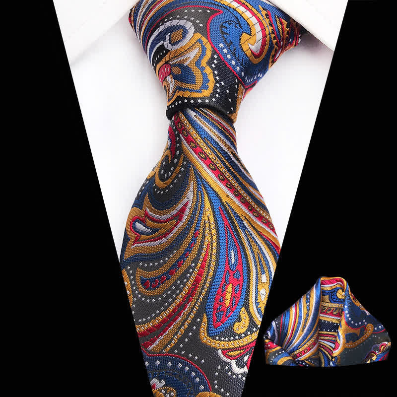 2Pcs Men's Yellow & Blue Psychedelic Paisley Necktie Set