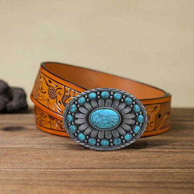 Men's DIY Dazzling Turquoise Buckle Leather Belt