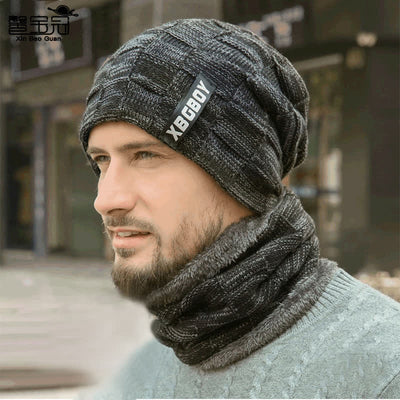 Winter Plaid Knit Beanie Hat Scarf Set