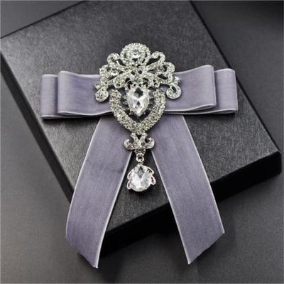 2Pcs Royal Rhinestone Brooch Velvet Bow Tie Set