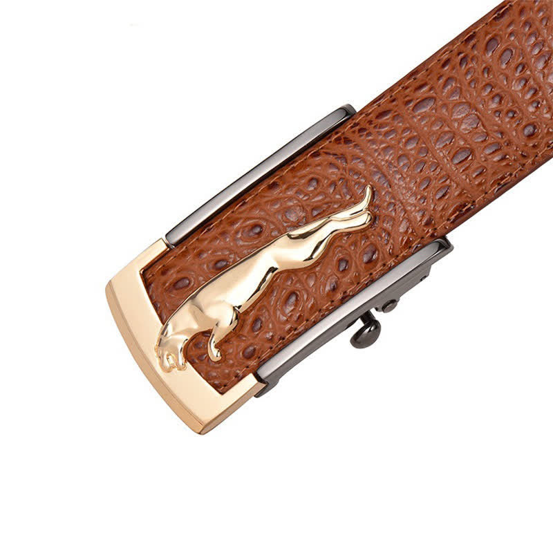 Men's Leopard Automatic Buckle Alligator Pattern Leather Belt