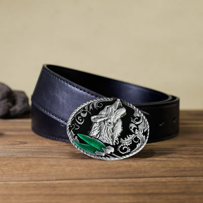 Men's DIY Howling Wolf Head Buckle Leather Belt