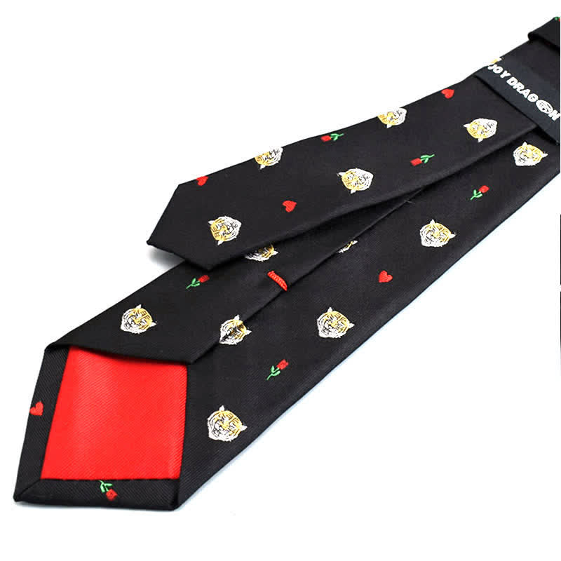 Men's Tiger Head Heart Rose Necktie