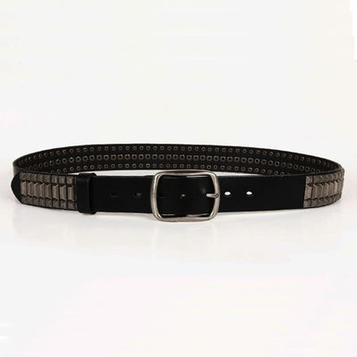 Vintage Geometric Metal Rivet Studded Leather Belt