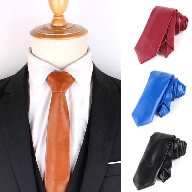 Men's Casual Narrow PU Leather Necktie