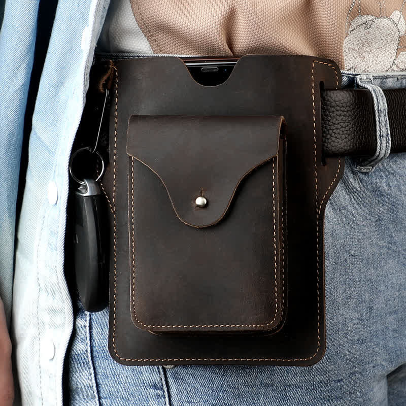 Outdoor Mobile Phone Holster Keychains Leather Belt Bag